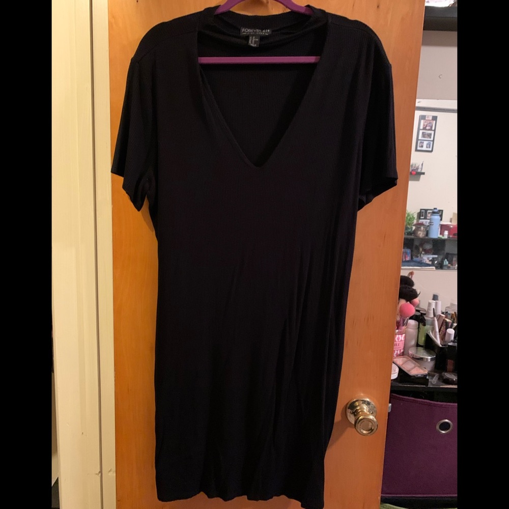 Black fitted v-neck dress